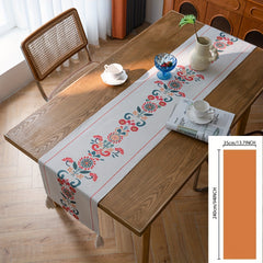 Polyester Table Runner Geometric Rhombus Tassel Table Cover Room Decor