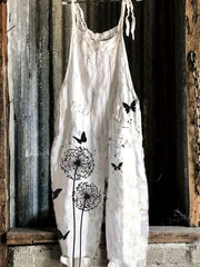  Retro Butterfly Print Wide Leg Jumpsuit