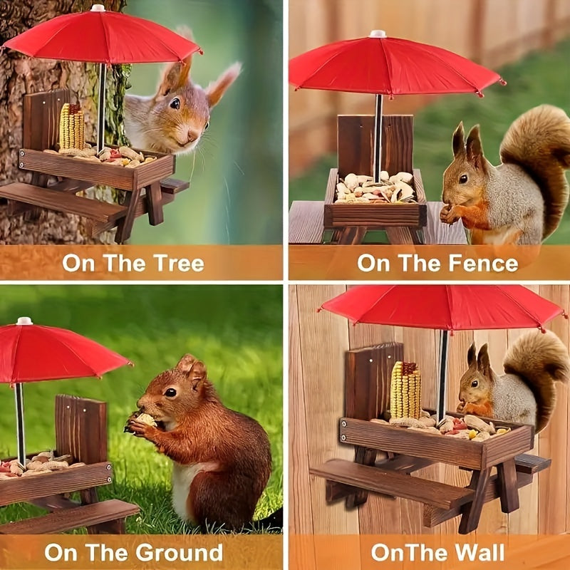 Squirrel Feeder Picnic Table Umbrella Wooden Outside Corn Chipmunk Feeder