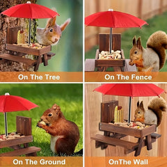 Squirrel Feeder Picnic Table Umbrella Wooden Outside Corn Chipmunk Feeder
