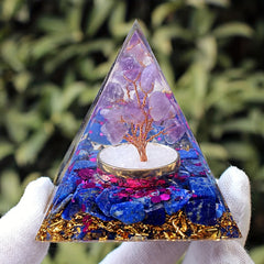 Tree Of Life Orgone Pyramid with Amethyst Ball