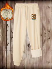  Women's Leopard Print Fleece Joggers with Pockets