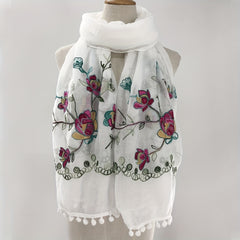 Flower Embroidery Vintage Scarf Boho Tassel Shawl Solid