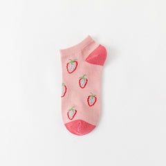 Pink Ankle Socks Floral Pattern Low Cut Women's Stockings