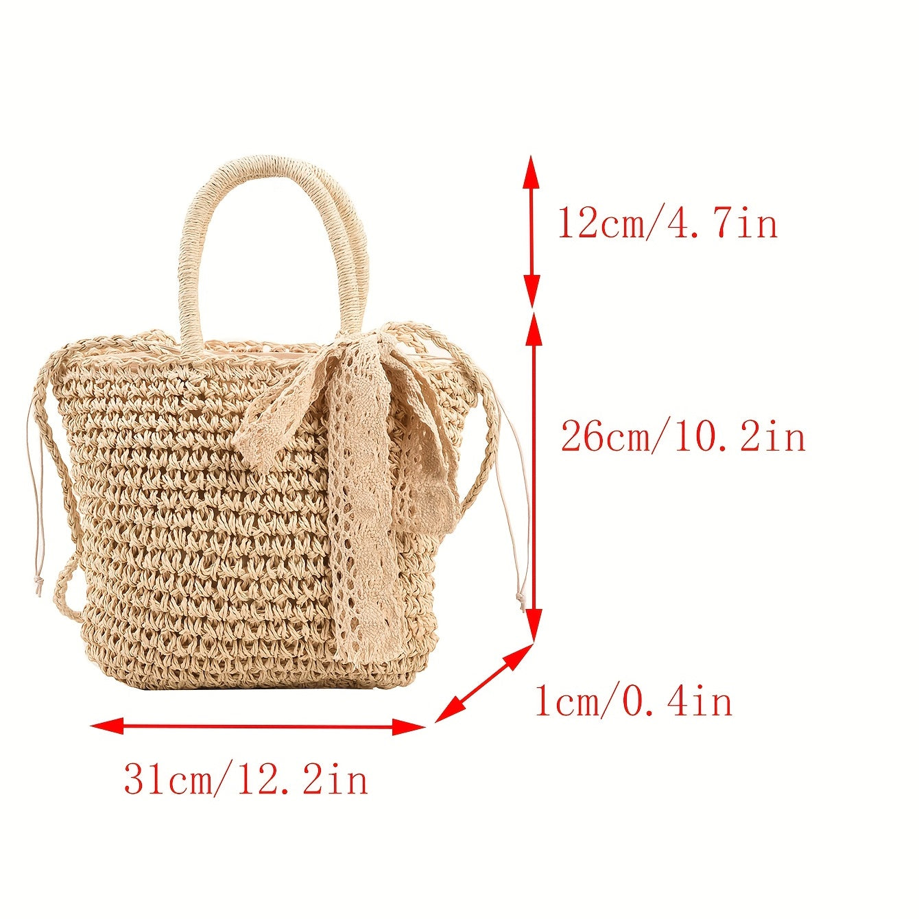 Straw Beach Bag Drawstring Bucket Shoulder Bag Boho Style Handbag