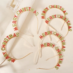 Christmas Headband Set with Rhinestone Letters for Holiday Parties