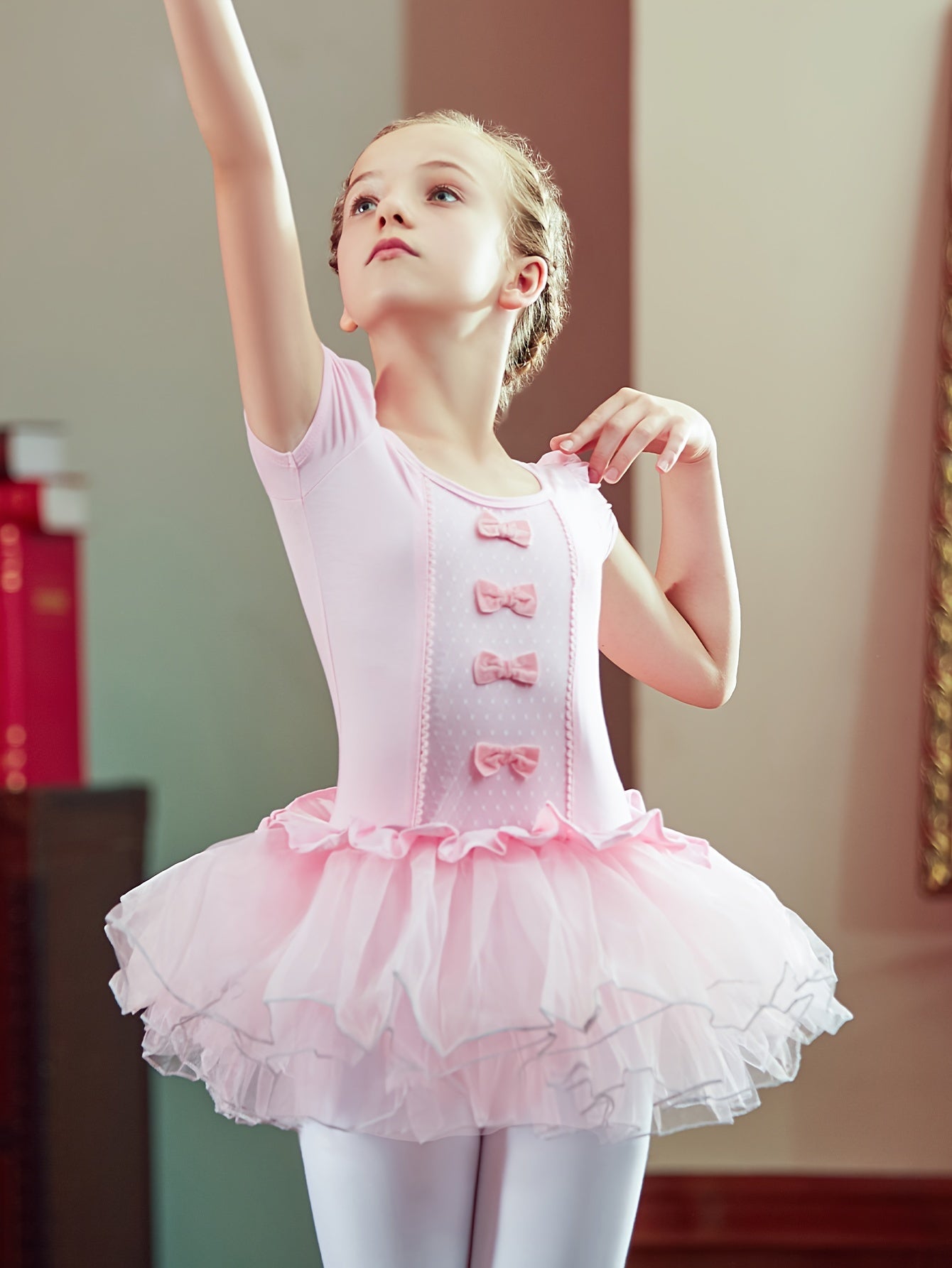 Breathable Cotton Ballet Leotard Tutu Dress for Girls Gymnastics Practice