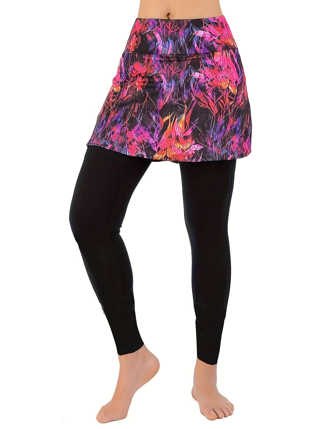  Floral Print Tummy Control Yoga Skirted Leggings