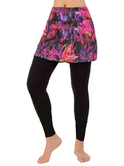  Floral Print Tummy Control Yoga Skirted Leggings