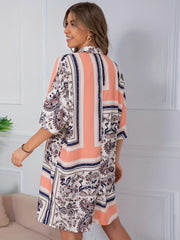  Colorblock Paisley Print Button Up Boho Dress