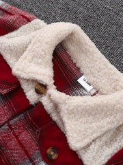 Boys Plaid Long Sleeve Fleece Jacket Zip Up Stand Collar Spring Fall