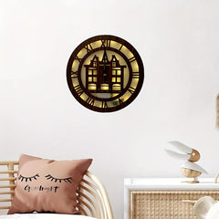LED Lights Wooden Holiday Home Decoration Wall Hanging House Watch