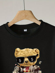 Boy's Cartoon Bear Sweatshirt & Sweatpants Set