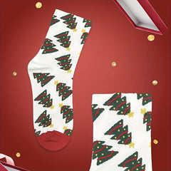 Christmas Trees Print Socks Comfy Mid Tube Women's Stockings