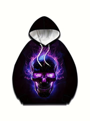 Purple Skull 3D Print Hoodie Men Graphic Pullover Comfy Loose Hooded Autumn