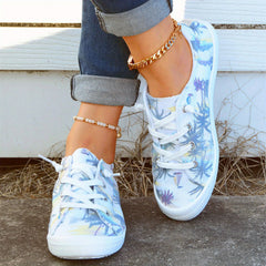 Coconut Tree Printed Canvas Lace Up Sneakers Lightweight Walking Shoes