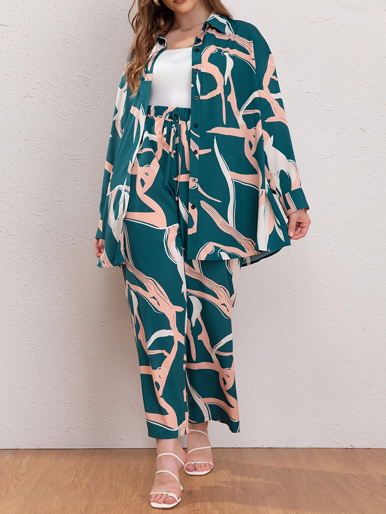  Graffiti Print Long Sleeve Shirt & Pants Set