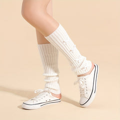 Bow Decor Leg Warmers Knee High Socks Women's Stockings