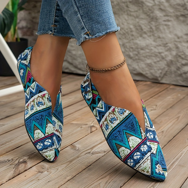 Women's Tribal Style Flat Shoes Pointed Toe Slip On Casual Canvas Flats