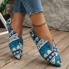 Women's Tribal Style Flat Shoes Pointed Toe Slip On Casual Canvas Flats