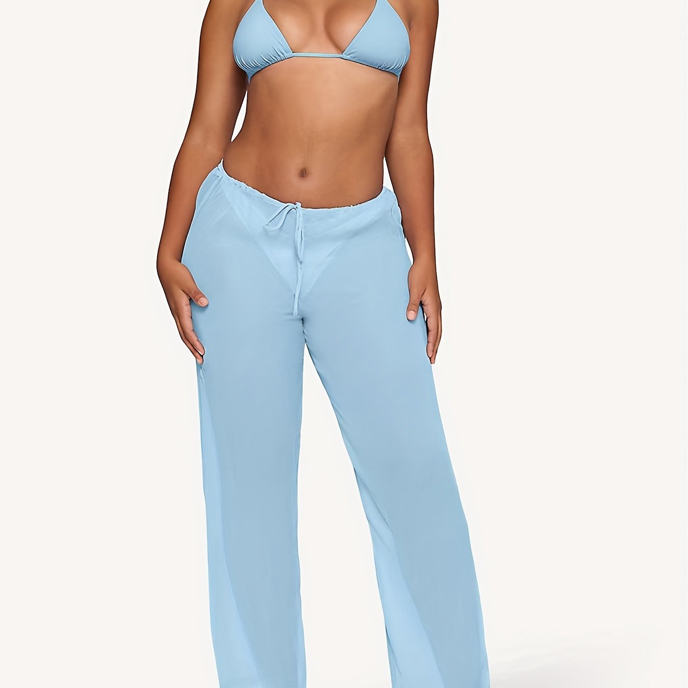  Sexy Pants Women's Plus Solid Drawstring High Rise Semi Sheer Loose