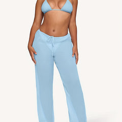  Sexy Pants Women's Plus Solid Drawstring High Rise Semi Sheer Loose