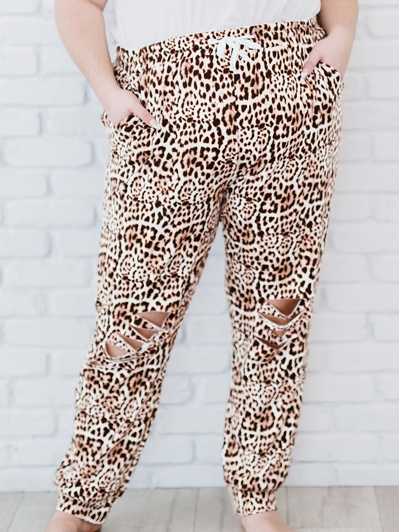 Women's Plus Leopard Print Loose Fit Trousers