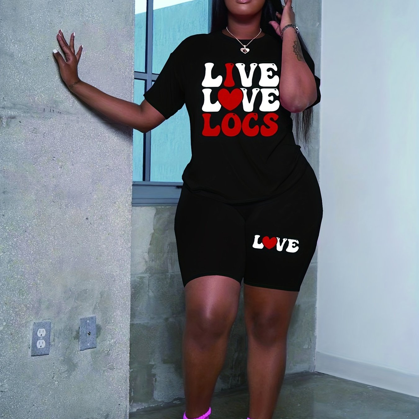  Art Letter Print Top & Shorts Set