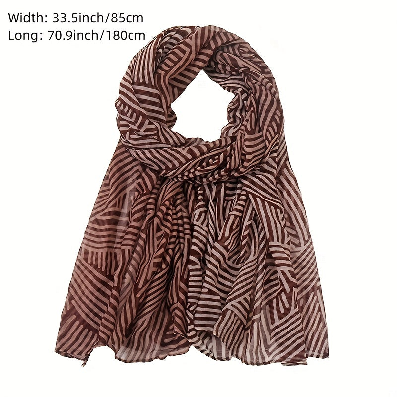 Vintage Striped Voile Scarf Hijab Block Boho Shawl Turban Sunscreen Headscarf