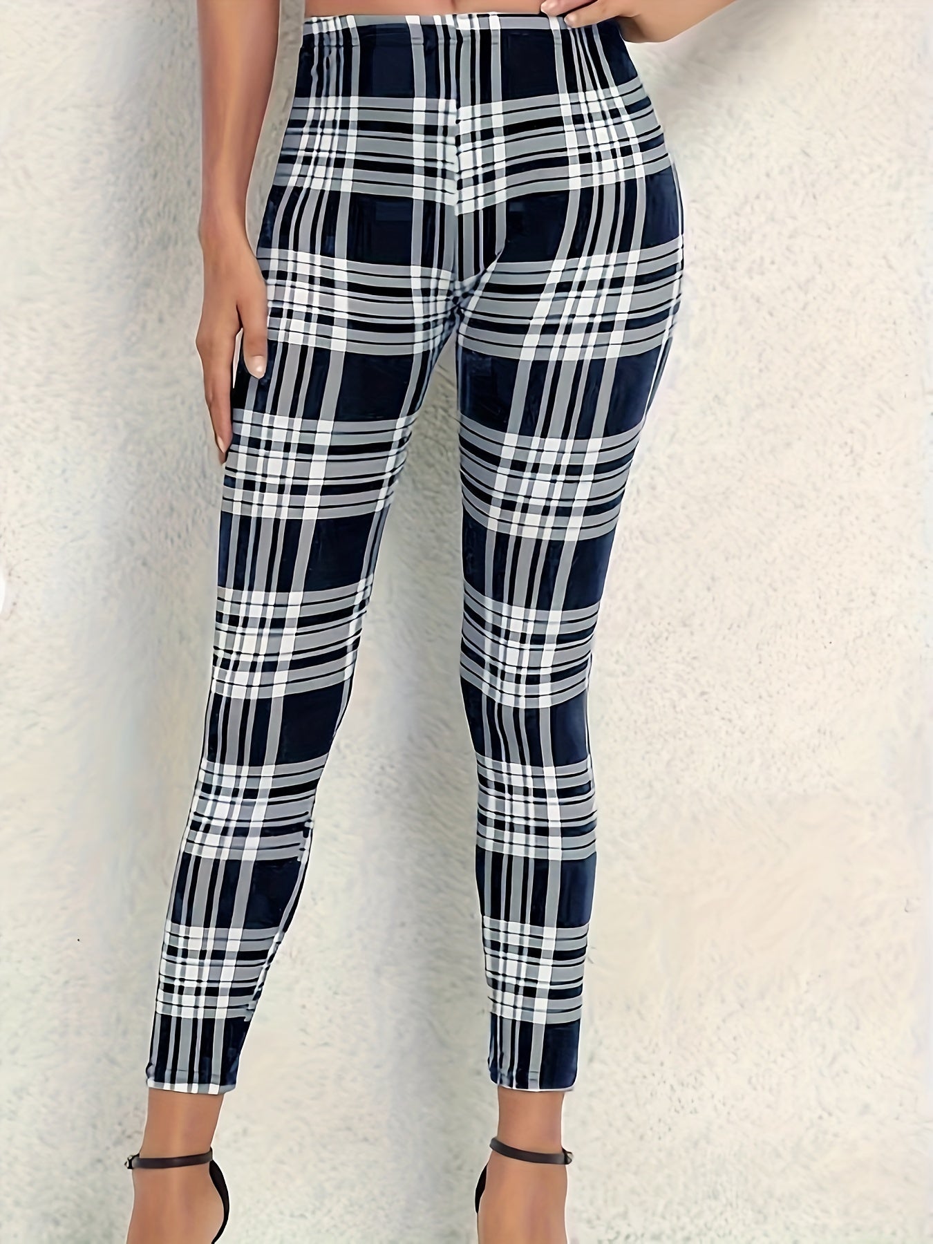  Plaid Print Skinny Leggings