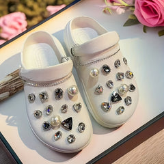 28Pcs Rhinestones & Pearl Shoe Charms For Clogs Garden Shoes DIY Accessories