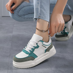 Women's Block Faux Leather Chunky Sneakers for Outdoor Sports