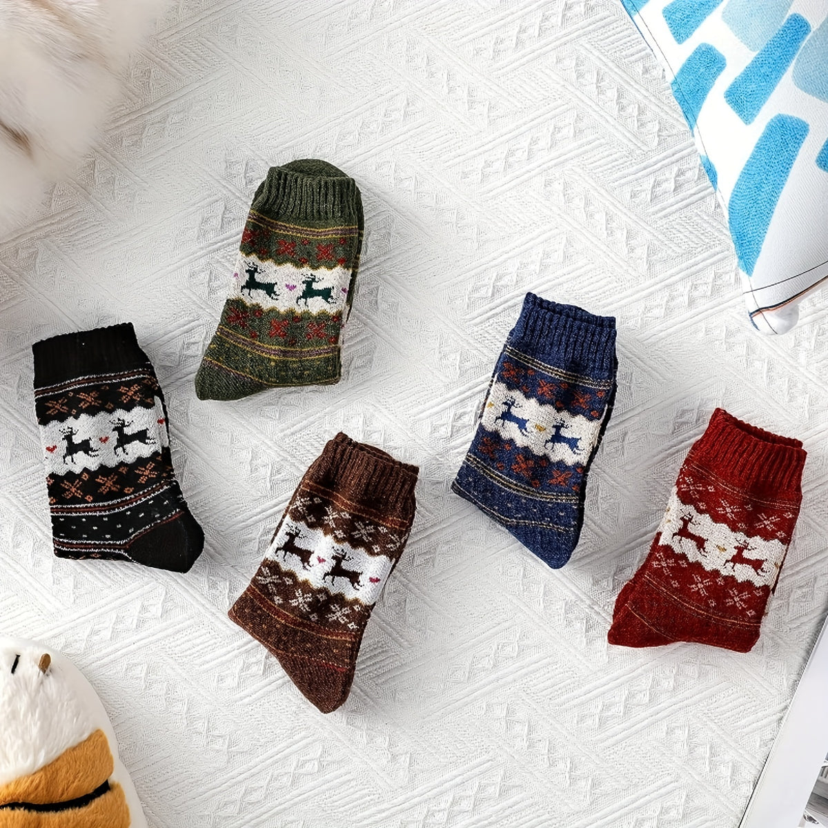 5 Pairs Wool Socks For Women Men Warm Crew Hiking Boot Socks