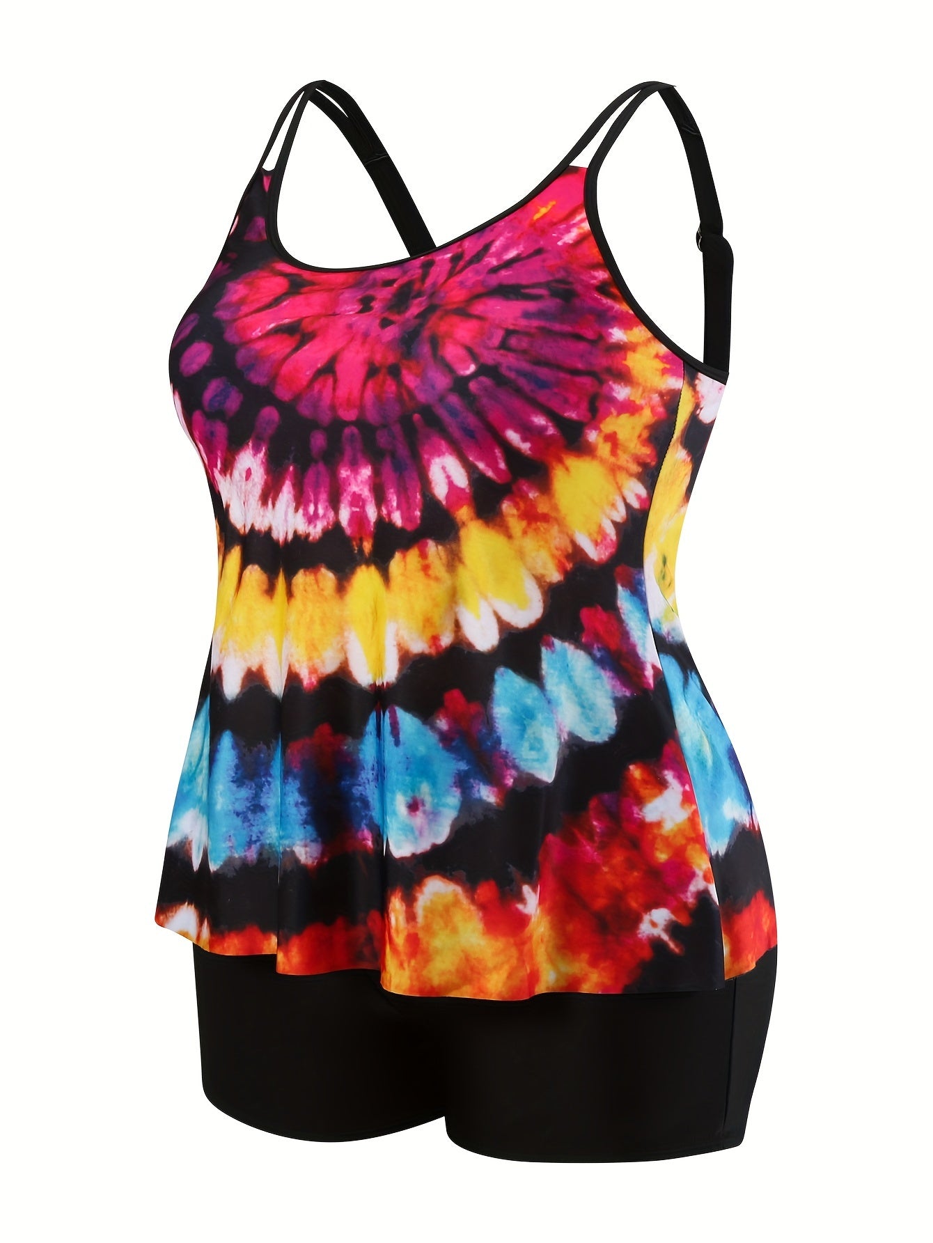  Vacay Tankini Set Tie Dye Round Neck Cami Top & Boyshorts Swimsuit