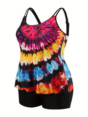  Vacay Tankini Set Tie Dye Round Neck Cami Top & Boyshorts Swimsuit