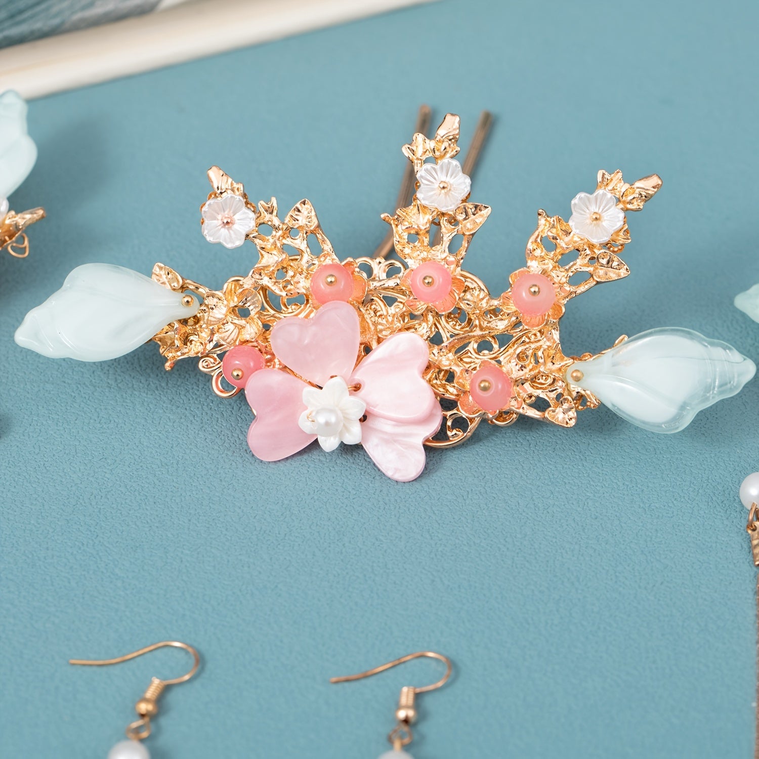 Ancient Style Flower Headdress Set Hairpin Earrings Women's Hair Accessories