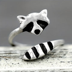 Vintage Raccoon Open Ring Silver Plated