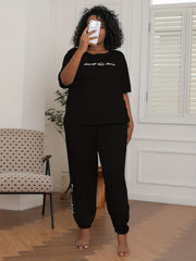  Letter Print Pajama Set Short Sleeve Top & Bow Knot Pants