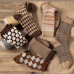 5 Pairs Vintage Pattern Crew Socks for Women