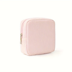 Minimalist Corduroy Toiletry Bag Portable Cosmetic Pouch with Zipper Closure