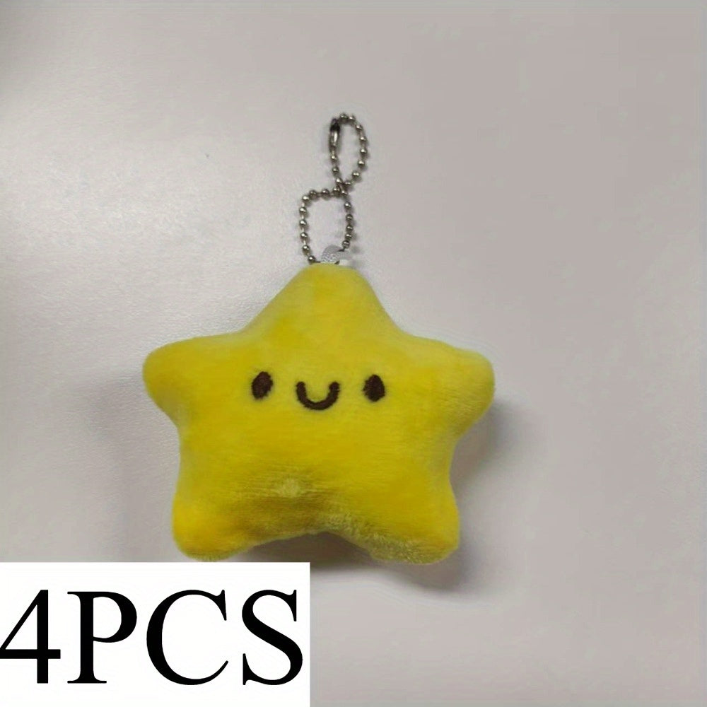 4pcs Squeaky Star Plush Charms Keychains Soft Stuffed Animal