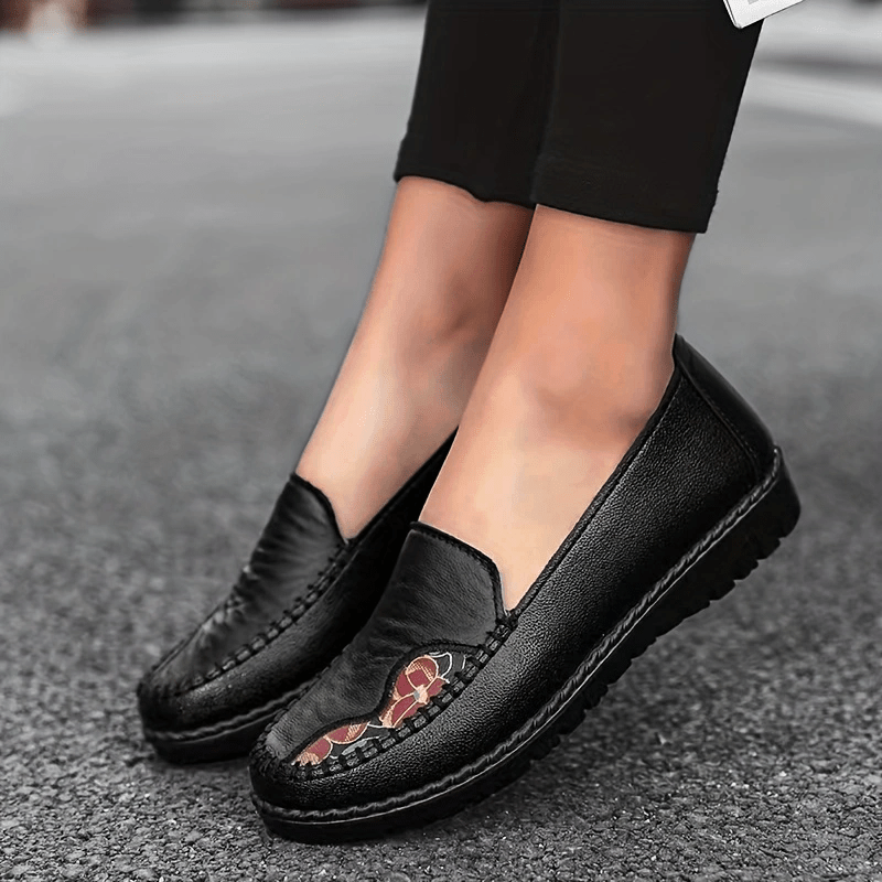Women's Floral Loafer Flats Soft Sole Comfy Faux Leather Shoes