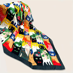 70cm Cartoon Cat Print Square Scarf Silk Shawl Women Head Wrap Satin Bandana