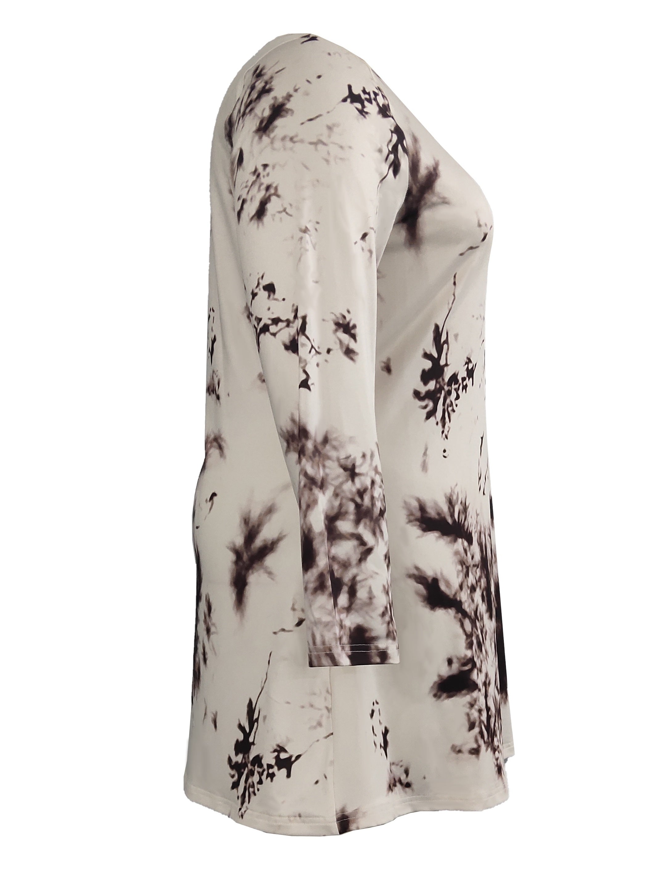  Tie Dye V Neck Long Sleeve Stretch Dress