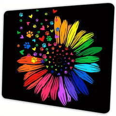 Rainbow Sunflower Animal Footprints Mouse Pad for Desktop Wireless Gaming