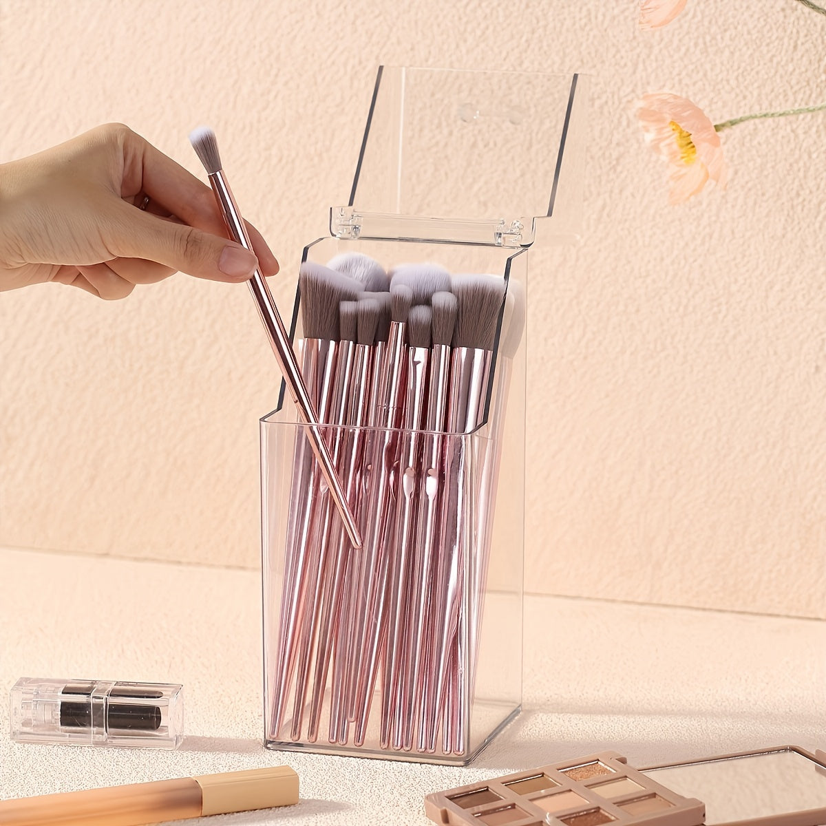 Acrylic Makeup Brush Storage Tube with Dustproof Cover