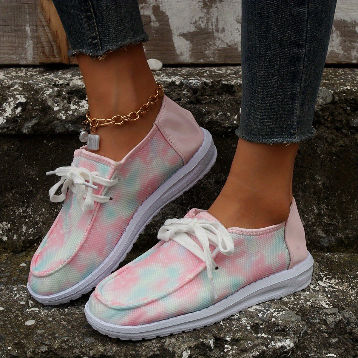 Women's Casual Lace Up Canvas Loafers Non Slip Walking Shoes