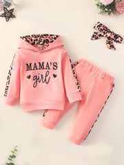 3pcs Baby Girls Hoodie Set Leopard Print Sweatshirt Pants Headband