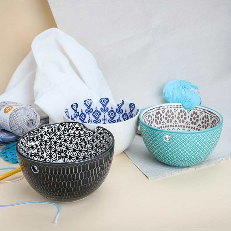 Ceramic Yarn Bowl for Knitting, Yarn Storage Basket, Crochet Hook Organizer