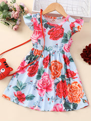 Summer Ruffle Short Sleeve Floral Tropical Dress Toddler Girls